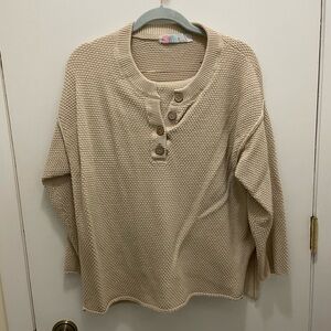 Free People Beige Button-Up Knit Sweater and pants set